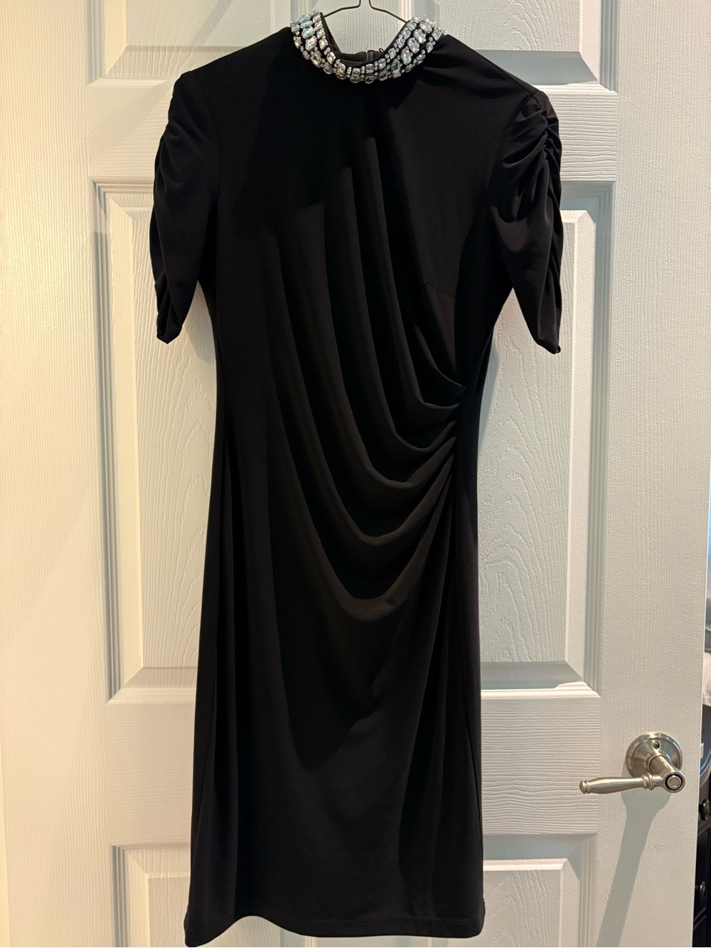 Boston Proper Black Midi Dress with Embellished Jewel Collar